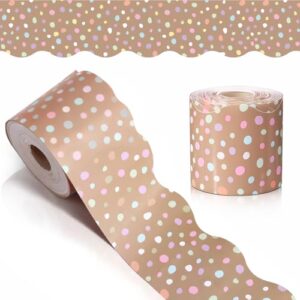 Saypacck 68.9 ft Kraft Pastel Bulletin Board Border Back to School Theme Decoration First Day of School Pastel Polka-Dot Rolled Border Trim for Party Classroom Bulletin Boards Chalkboard Wall Decor