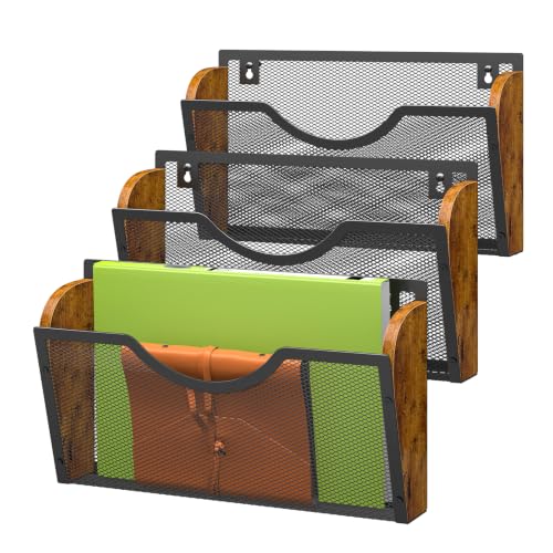 Sbanmao 3 Pack Wall File Organizer, Metal Mesh Hanging File Folder Holder for Letter/A4 Size Folders, Wall Mounted File Holder, Mail Organizer for Office Home Classroom Paper, Document Organization