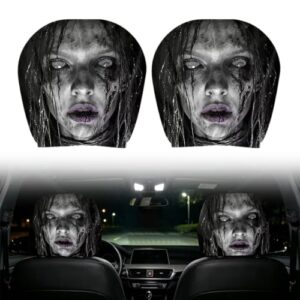 Scary Face Car Headrest Covers 2-Pack, Halloween Seat Cover Decor (Black #6)