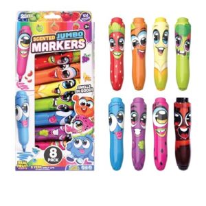 Scentos Scented Jumbo Markers 8 Pack, With Fruit Scent, 8 Colors, Different Fruity Each, Washable Markers, Marker for Kids, Kid Approved, Non Toxic Chunky, Design for Little Hands, Super Washable Ink.