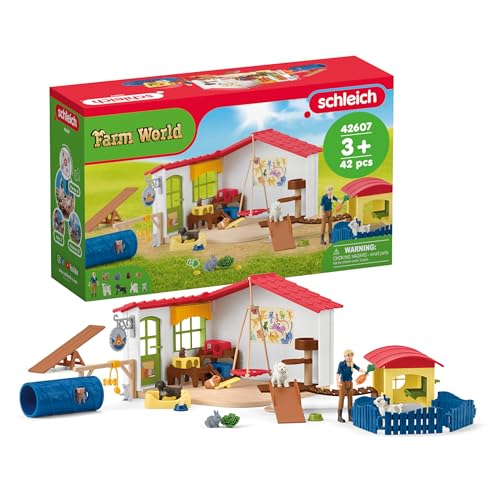 Schleich Farm World - 54PC Baby Animal Hotel Playset with Cute Pets, Caretaker and Movable Accessories - Realistic Animal Figurine Play Set - Fun Educational Toys for Kids and Toddlers Ages 3+ | 42607