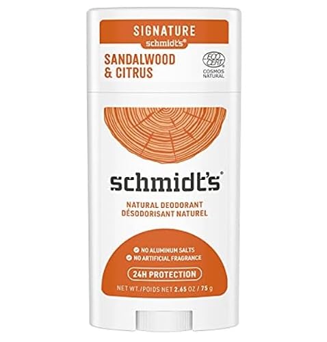 Schmidt's Aluminum Free Natural Deodorant for Women and Men, Sandalwood and Citrus with 24 Hour Odor Protection, Certified Natural, Vegan, Cruelty Free, 2.65 Oz