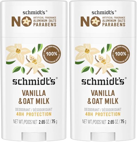 Schmidt's Vanilla & Oat Milk Deodorant Stick, 100% Natural Ingredients, Vegan Friendly, Cruelty Free, 2.65 Ounce (Pack of 2)