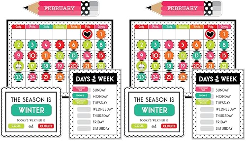 Schoolgirl Style Black, White & Stylish Brights Calendar Bulletin Board Set, Boho Monthly Wall Calendar With Numbers, Birthdays, Boho Decor, Weather and Days of the Week Chart, Classroom Decor (89 pc)