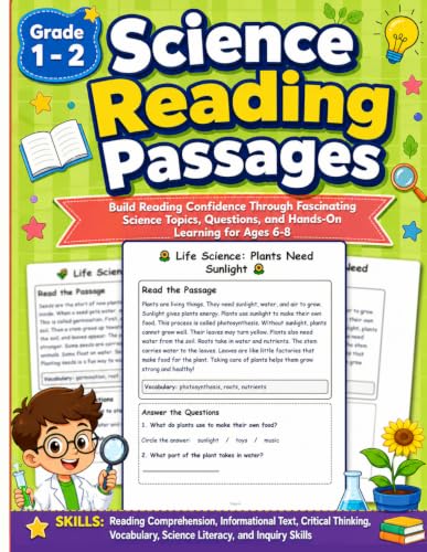 Science Reading Passages Grade 1 - 2: Comprehension Questions, and Vocabulary for Ages 6 to 8 | First & Second Grade Science Workbook with Reading ... Life, Earth & Physical Science Activities