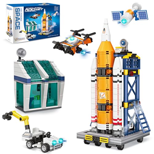 Sciencow Exploratory Building Blocks Set: 461PCS Rocket, Space Shuttle, Moon Buggy, and Satellite Kit - STEM Learning with Space Capsule - Ideal for 6-12 Year Old Boys