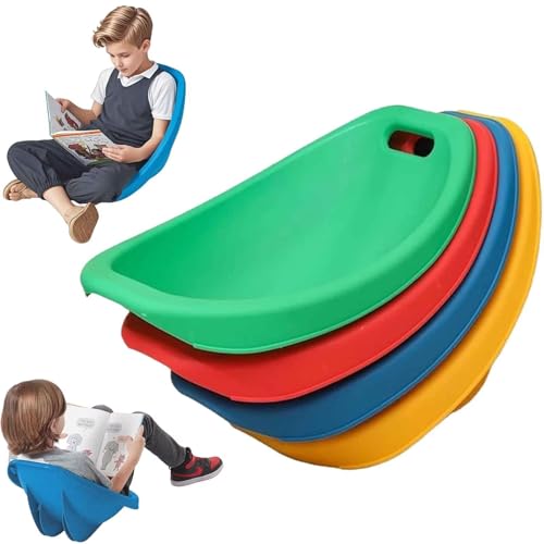 Scoop Rocker Chair Multicolor, Flexible Seating for Classroom Elementary, Floor Chair with Back Support, Portable Plastic Reading Chairs, Sensory Seating Rocker Egg Chairs, 4 Pcs