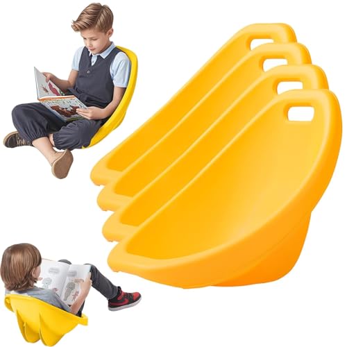Scoop Rocker Chairs, Flexible Seating for Classroom Elementary, Portable Floor Seating for Classroom, Plastic Reading Chair with Back Support, Yellow Egg Chair Sensory Wobble Chairs, 4 Pcs