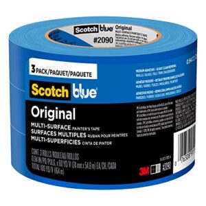 ScotchBlue Original Multi-Surface Painters Tape, 1 Inch Wide (0.94 in. x 60 Yds), 3 Rolls, Blue, Paint Tape Protects and Removes Easily, Masking Tape for Indoor and Outdoor Use (2090-24EC3)