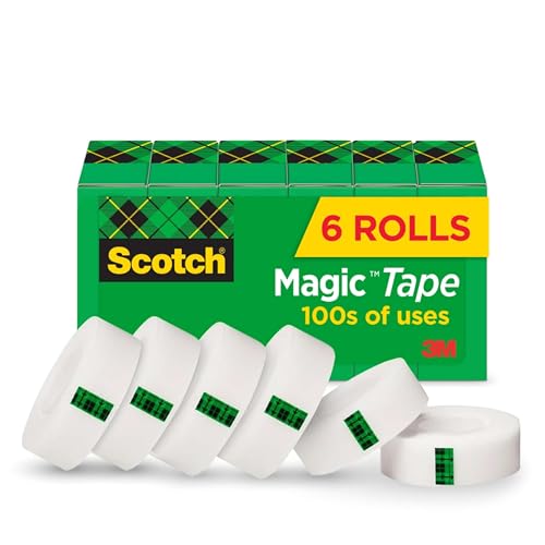 Scotch Brand Magic Tape, Standard Width, Engineered for Office and Home Use, Matte Finish, 3/4 x 1296 Inches, Boxed, 6 Rolls (810-6PK), Transparent