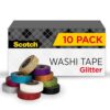 Scotch Glitter Washi Tape, 10 Rolls, Great for Holiday DIY and Wrapping, School Supplies, Craft Supplies, and Teacher Appreciation Gifts