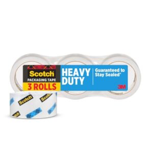 Scotch Heavy Duty Shipping Packing Tape, Clear, Holiday Shipping Supplies, 1.88 in. x 38.2 yd., 3 Rolls