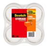Scotch Long Lasting Storage Packaging Tape, 1.88" x 54.6 yd, Designed for Storage and Packing, Stays Sealed in Weather Extremes, 3" Core, Clear, 4 Rolls (3650-4)