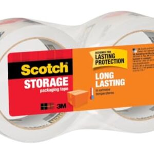 Scotch Long Lasting Storage Packing Tape, Clear, Storage Tape Withstands Extreme Temperatures, 1.88 in x 54.6 yd, 2 Refill Rolls