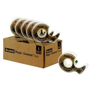 Scotch Magic Greener Tape, 6 Rolls, Numerous Applications, Invisible Tape, Engineered for Repairing, 3/4 in. x 600 in., 6 Dispensers (6123)