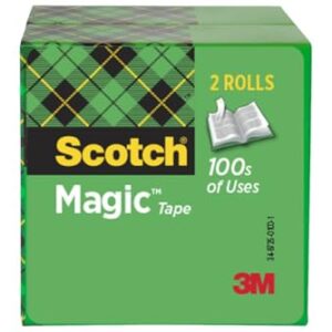 Scotch Magic Invisible Tape Refills, Matte-Finish 3/4 inch x 2592 inch (72 yd) per Roll, 3-inch Core for Dispensers, Pack of 2