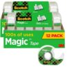Scotch Magic Tape, 12 Rolls (2 x 6-Packs) Each with Dispenser, Invisible Matte Finish, Permanent Adhesive, 3/4 in x 350 in per Roll, Ideal for Home, School and Office