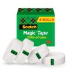 Scotch Magic Tape, Invisible, 4 Rolls