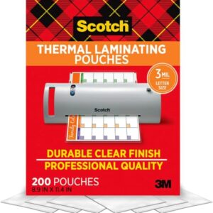 Scotch Thermal Laminating Pouches,Clear,3 mil.,Ideal Office or School Supplies,Fits Letter Sized Paper (8.9 in. × 11.4 in.),(Pack of 1200)