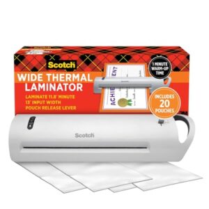 Scotch® Thermal Laminator Combo Pack, 1 White Thermal Laminator 13" Wide, 20 Laminating Sheets, Fits Letter Size