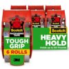 Scotch Tough Grip Moving Packing Tape, Clear, Moving Tape that Secures Boxes up to 80 Pounds, 1.88 in. x 22.2 yd., 6 Tape Rolls with Dispensers