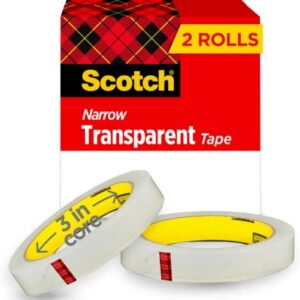 Scotch Transparent Tape, 2 Rolls, 1/2 x 2592 Inches, Classic Glossy-Finish, Boxed (Pack of 12)