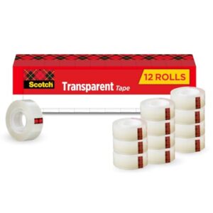 Scotch Transparent Tape, Clear Tape, 1 Inch Core, 3/4 in x 1000 in