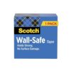 Scotch Wall-Safe Tape, 1 Roll, 1 in x 2,592 in, 3 in. Core