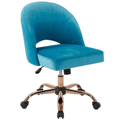 Scranton & Co Glam Office Chair, Cruising Blue Polyester Upholstery, Rose Gold Base, Adjustable Height, Plush Seat and Back, Smooth-Rolling Casters, Modern Accent Chair for Home Office Seating