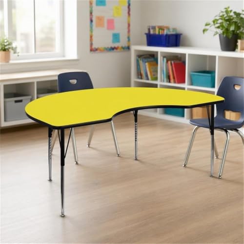 Scranton & Co Kidney Activity Table, 31" x 96", Yellow Laminate Top, Height Adjustable Chrome Steel Legs, Scratch and Stain Resistant, Versatile Classroom or Training Use, 400 lb Capacity