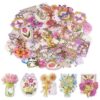 Scrapbook Stickers Flower Stickers for Scrapbooking, Vintage Transparent Clear Floral Sticker Small Bullet Journal Sticker Scrapbook Supplies Junk Journal Supplies (100, Colorful-2, One Size, Floral)