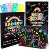 Scratch Art Crafts Kit for Kids – 2 Pack Rainbow Scratch Paper Notebooks with Wooden Styluses and Drawing Stencils, Magic Art Supplies Birthday Christmas Gifts Party Favors for Boys Girls Ages 3-10