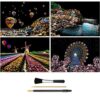 Scratch Art European Night Views for Adults, A4 Rainbow Craft Kit, 4 Sheets