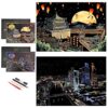 Scratch Art for Adults,Rainbow Scratch Painting Craft Kit 16x11 Inch,Foil Engraving Set,DIY Landmark Art,Stress Relief Gift for Travel & Craft Lovers,Creative Home Decor(Ancient China&Moscow CBD)