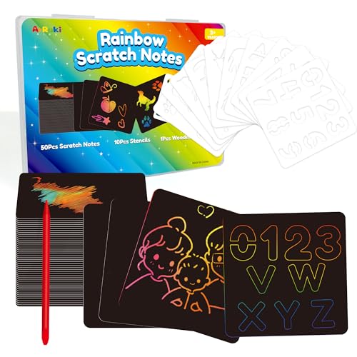 Scratch Art Paper for Kids Ages 4-8 | Magic Rainbow Scratch Off Paper Art Set | Classroom Craft Supplies for Girls, Toddler Sensory Activity, Birthday Party Gifts for 3 4 5 6 7 8 9 10 12 Year Old