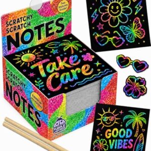 Scratch Notes - 150 Pcs Rainbow Holographic Scratch Art Paper
