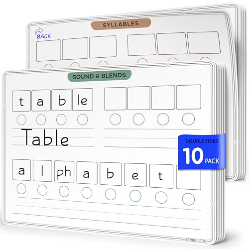 SCRIBBLEDO Phonemic Awareness Sounds & Blends Dry Erase Sheets 9”x12” Phonics Learning English Syllables Letter Practice Homeschool Teacher Student Supplies Classroom Pack of 10