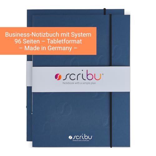 scribu Business Notebook with System - Planner for Tasks, Projects & Priorities GTD, Eisenhower, Bullet Journal | 96 Pages, Soft Cover | Tablet Format | Magical Blue - Twin Pack