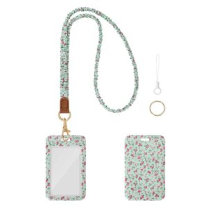 Scrunchie Lanyard ID Badge Holder for Women – Cute Floral Neck Lanyard with Key Ring for Teachers, Students, Nurses, Team Staff Gifts (Pastel Mint Flower)