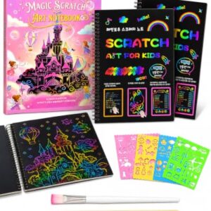 SCUATANBE Scratch Paper Art Set: 2 Pack Notebooks Art Supplies and Crafts for Kids Back to School Classroom Supplies Ages 3 4 5 6 7 8 9 10 Girls & Boys Toys Birthday Party Favor Games (Black)
