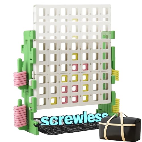 SDADI 'Click' Giant 4-in-a-Row Game Set with Block-Style Assembly, Adjustable Height 4-to-Score Connect Game, Portable Family Yard Game for Indoor & Outdoor Play