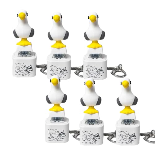 Seagull Mine Sound Button Keychain, Rechargeable LED Desk Toy Fidget Clicker with Real Sound LED Light, for Stress Relief, Cute Bird Keychain Gamers Adults Office Gift (6 White)