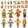 Sealmic Fall Scarecrow Craft Sticker Kit Fall Crafts for Kids DIY Autumn Thanksgiving Ornament Set Make Your Own Scarecrow Ornaments for Home Class Game Activities Party Supplies
