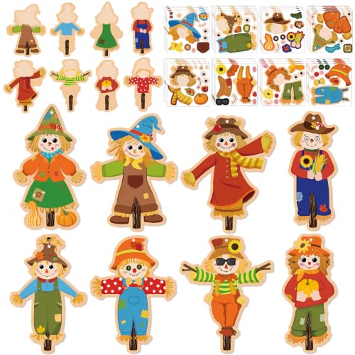 Sealmic Fall Scarecrow Craft Sticker Kit Fall Crafts for Kids DIY Autumn Thanksgiving Ornament Set Make Your Own Scarecrow Ornaments for Home Class Game Activities Party Supplies