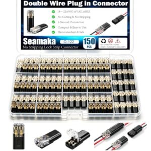 Seamaka 150Pcs Quick Connect Wire Connectors,Low Voltage No Stripping Double Wire Plug in Connector,2 Pin Solderless Wire Splice Connector for LED Strip Lights, DIY, Low-Voltage & Model Kit, 18-22AWG
