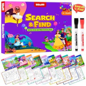 Search and Find Activity Books for Kids Ages 3-5, 2 In 1 Princess Preschool Educational Seek Game Coloring Books, Travel Games Toys for Car Airplane, Road Trip Activities for Kids, Birthday Gifts