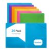 Seashell Two Pocket Plastic Folder 24 Pack, Letter Size Poly Document Folder No Holes for School, Office, Homework and Presentations, Assorted Color Folders