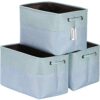 Sea Team 3-Pack Large Storage Basket Set, Trunk Organizer, Clothes Toys Bin, 15 x 10 x 10 Inches, Big Rectangular Canvas Fabric Collapsible Shelf Box with Handles for Kids Room (Babyblue/Mint)