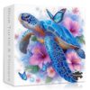 Sea Turtle Puzzles for Adults 1000 Piece, PICKFORU Flower Animal Art Jigsaw Puzzles Nature, Unique Floral Butterfly Blue Turtle Puzzles for Adults