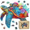 Sea Turtle Wooden Puzzle for Adults, Ocean World Turtle Jigsaw Puzzle for Adults 200 Piece, Unique Animal Shaped Wooden Puzzles, Fun Challenging Puzzle Gift for Friends Family Game Home Decor 10*11in